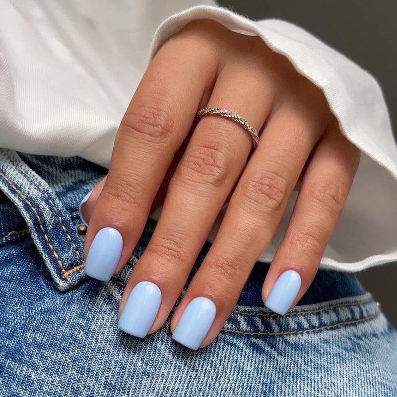 KQueenest 48 Pcs Acrylic Press on Nails Short Length, Press on Baby Blue Nails, Solid Color Small Fake Nails Set, Natural Gel Glue on Nails Short, Stick on Nails For Women Finger Decoration - Image 3